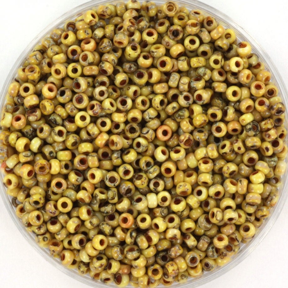 Miyuki seed beads 11/0, opaque picasso yellow 4512 10g, japanese beads, 2mm small beads, marbled beige seed beads, DIY jewelry supplies