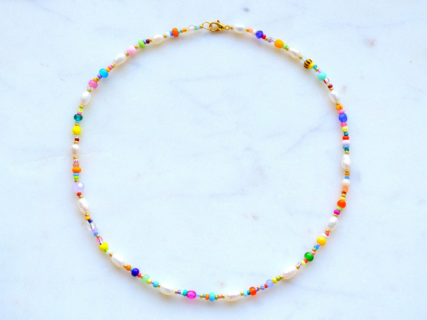 Colorful beaded necklace, freshwater pearl necklace, birthday gift for daughter, Valentines gift for her necklace, colorful summer jewellery