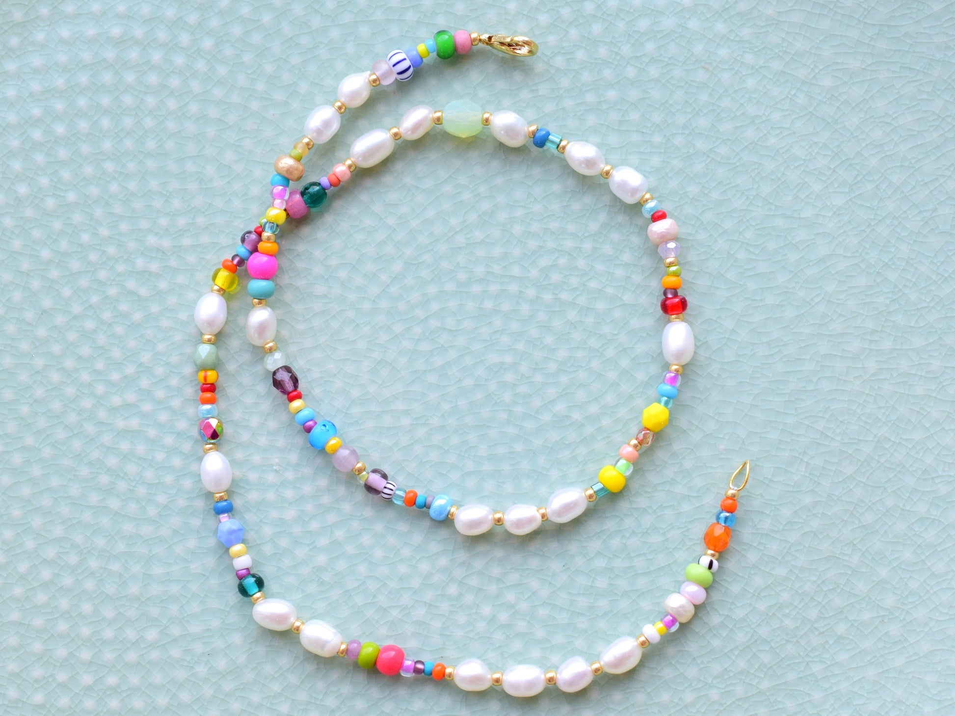 Colorful beaded necklace, freshwater pearl necklace, birthday gift for best friend, colorful summer jewelry, irregular pearl choker