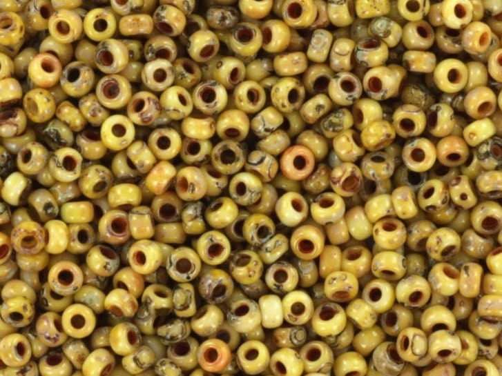 Miyuki seed beads 11/0, opaque picasso yellow 4512 10g, japanese beads, 2mm small beads, marbled beige seed beads, DIY jewelry supplies