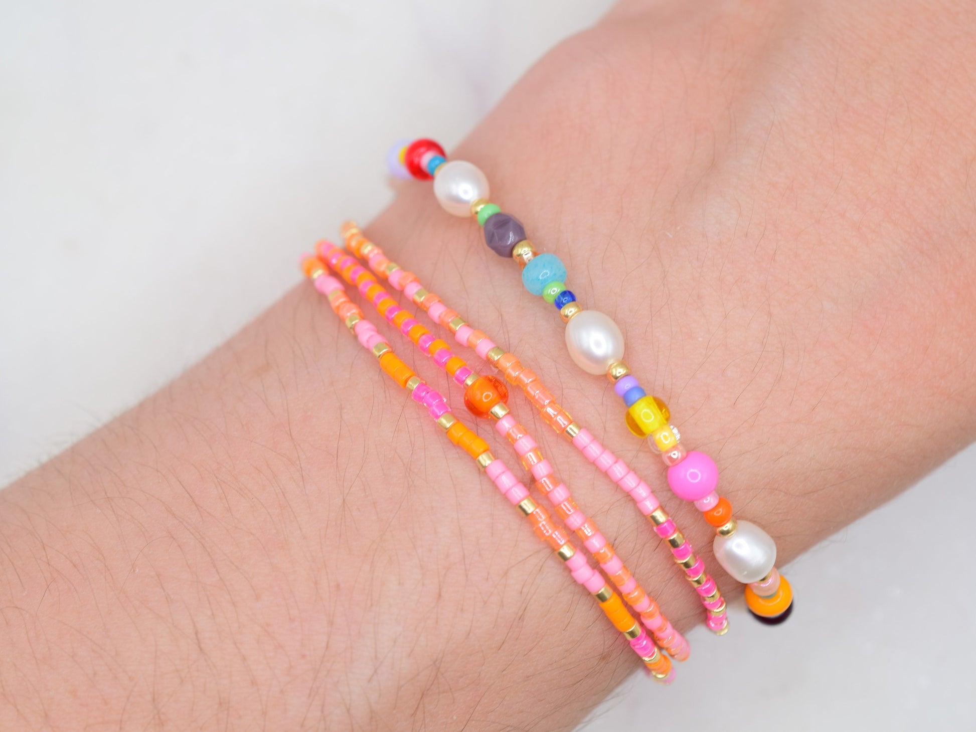 Pink beaded bracelet, multi strand bracelet, friendship bracelet, Miyuki Delica bracelet neon colors, birthday gift for best friend