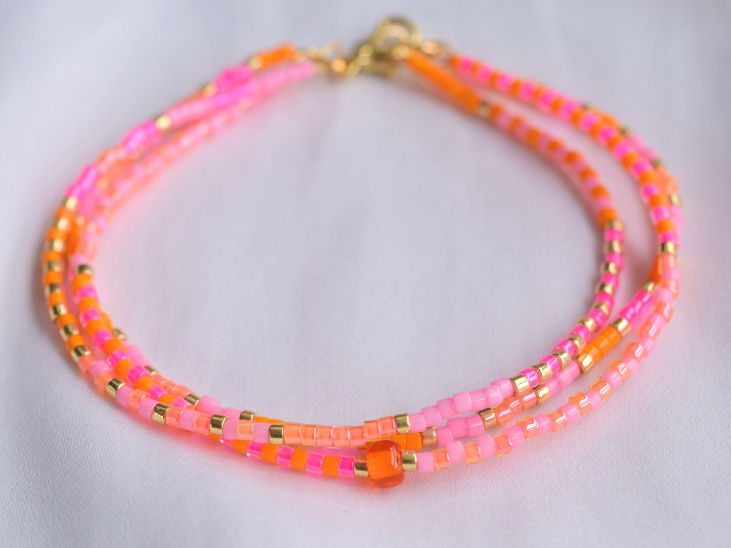 Pink beaded bracelet, multi strand bracelet, friendship bracelet, Miyuki Delica bracelet neon colors, birthday gift for best friend