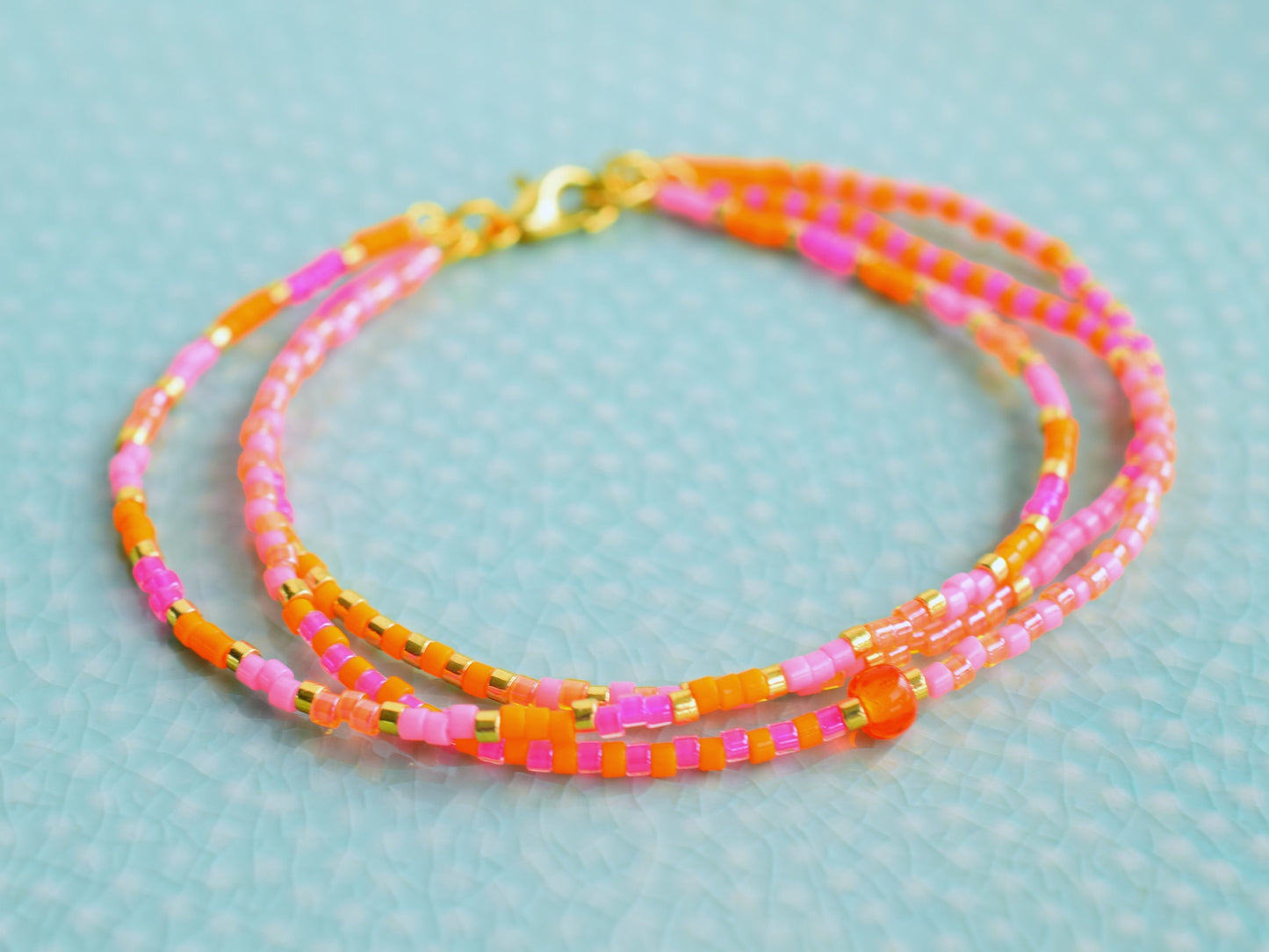 Pink beaded bracelet, multi strand bracelet, friendship bracelet, Miyuki Delica bracelet neon colors, birthday gift for best friend