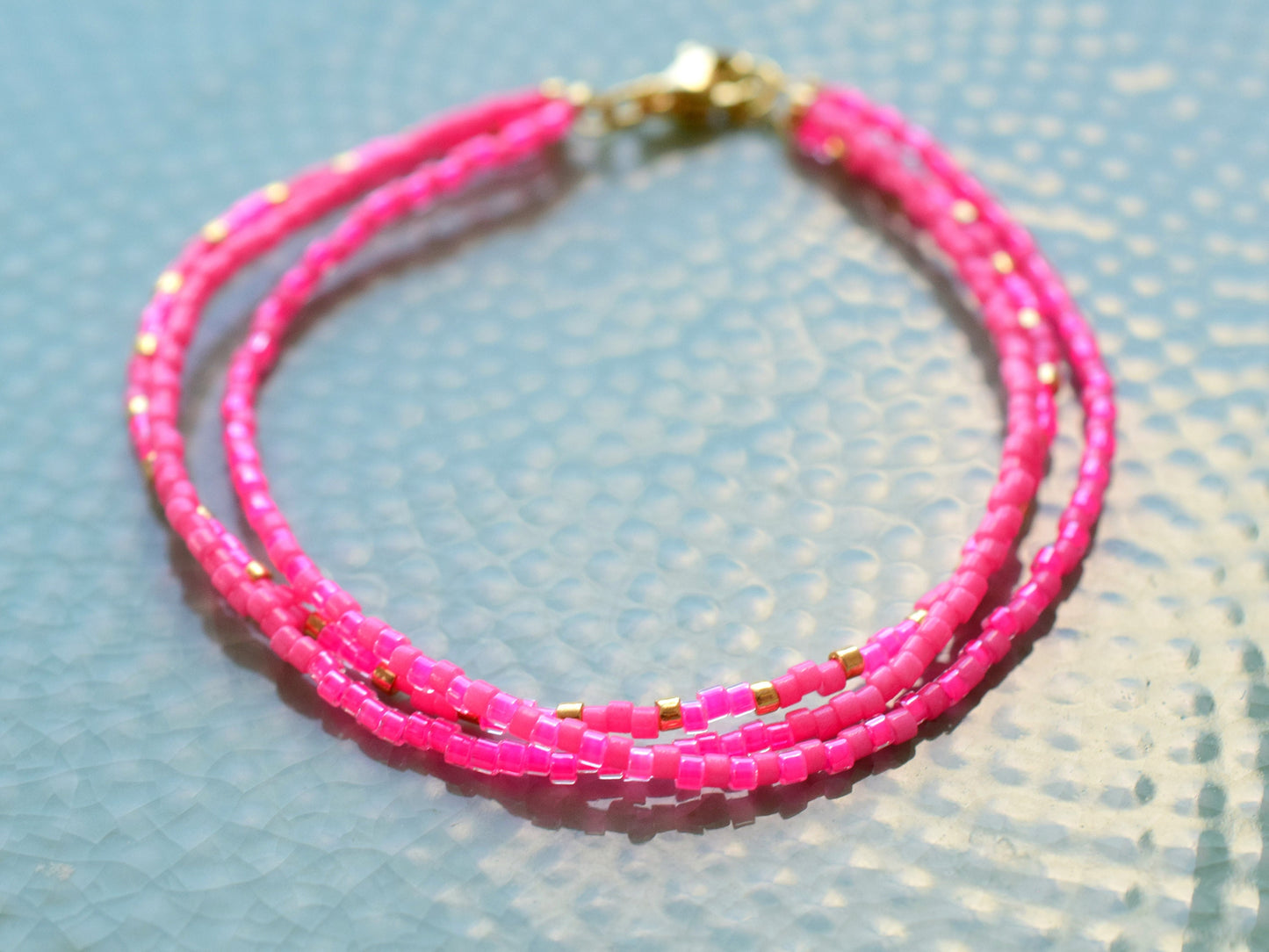 Multi strand bracelet, neon pink bracelet, Miyuki Delica bracelet neon colors, birthday gift for best friend, colorful bracelet beads