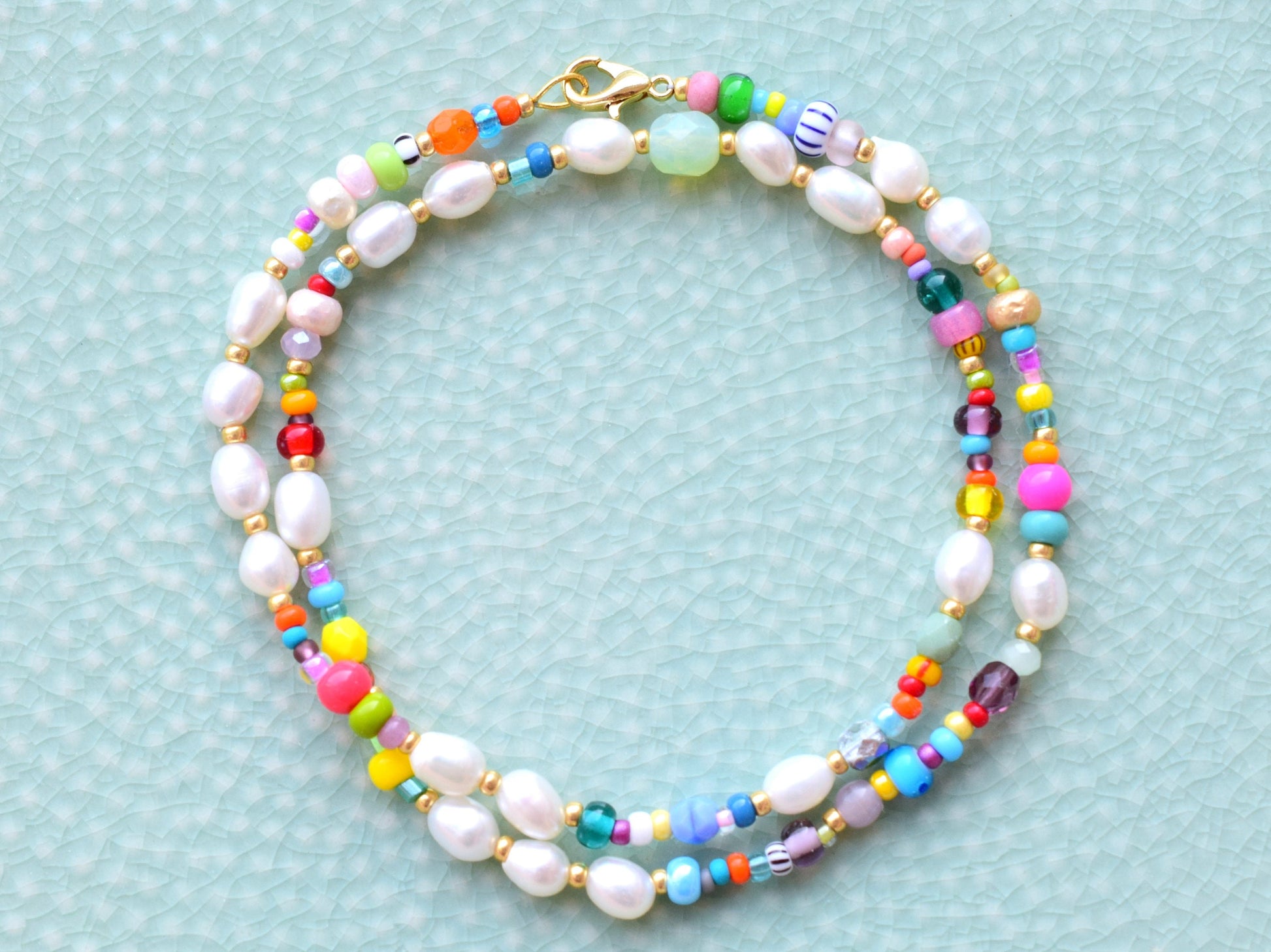 Colorful beaded necklace, freshwater pearl necklace, birthday gift for daughter, colorful summer jewellery, irregular pearl necklace