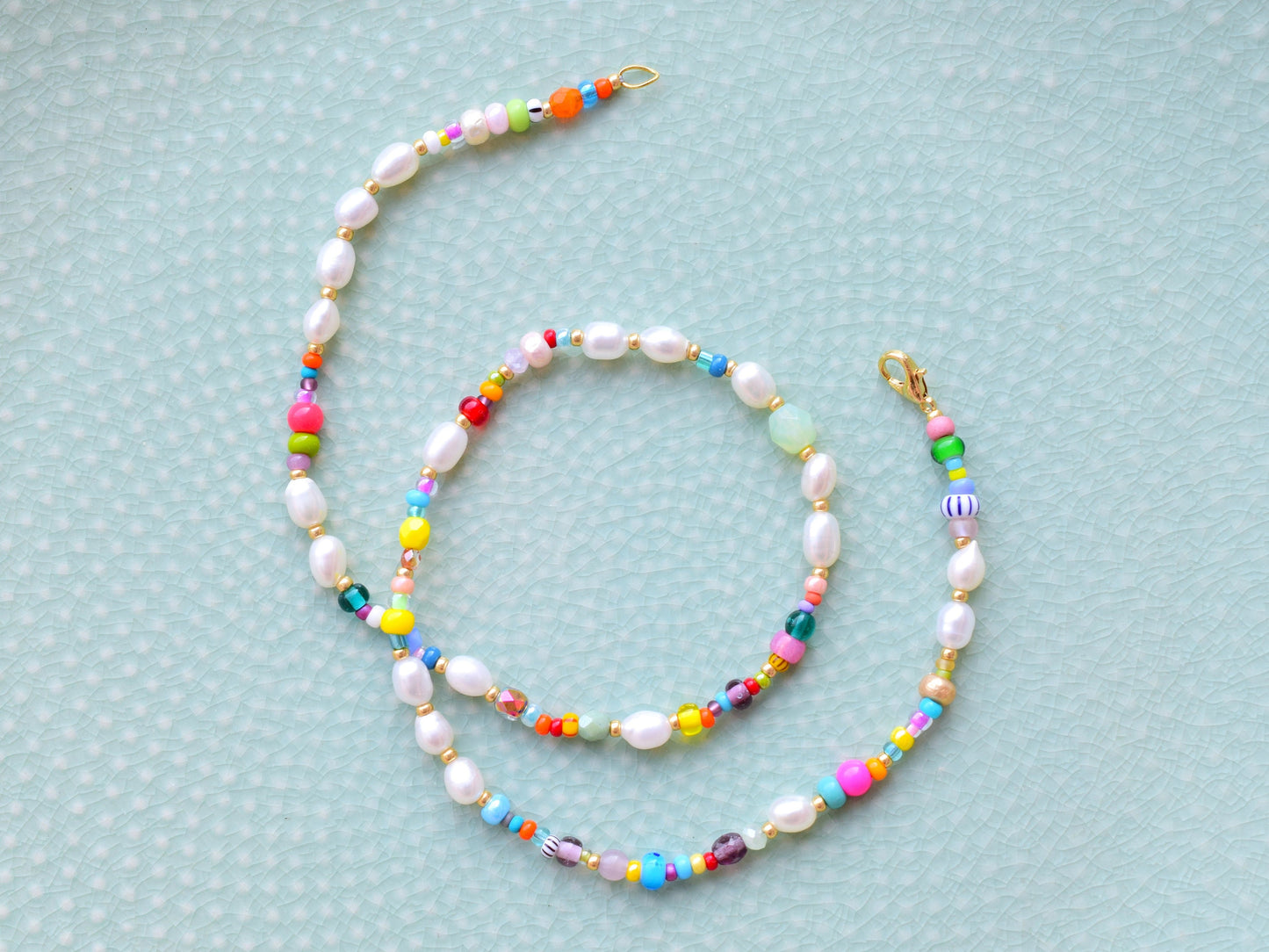 Colorful beaded necklace, freshwater pearl necklace, birthday gift for best friend, colorful summer jewelry, irregular pearl choker