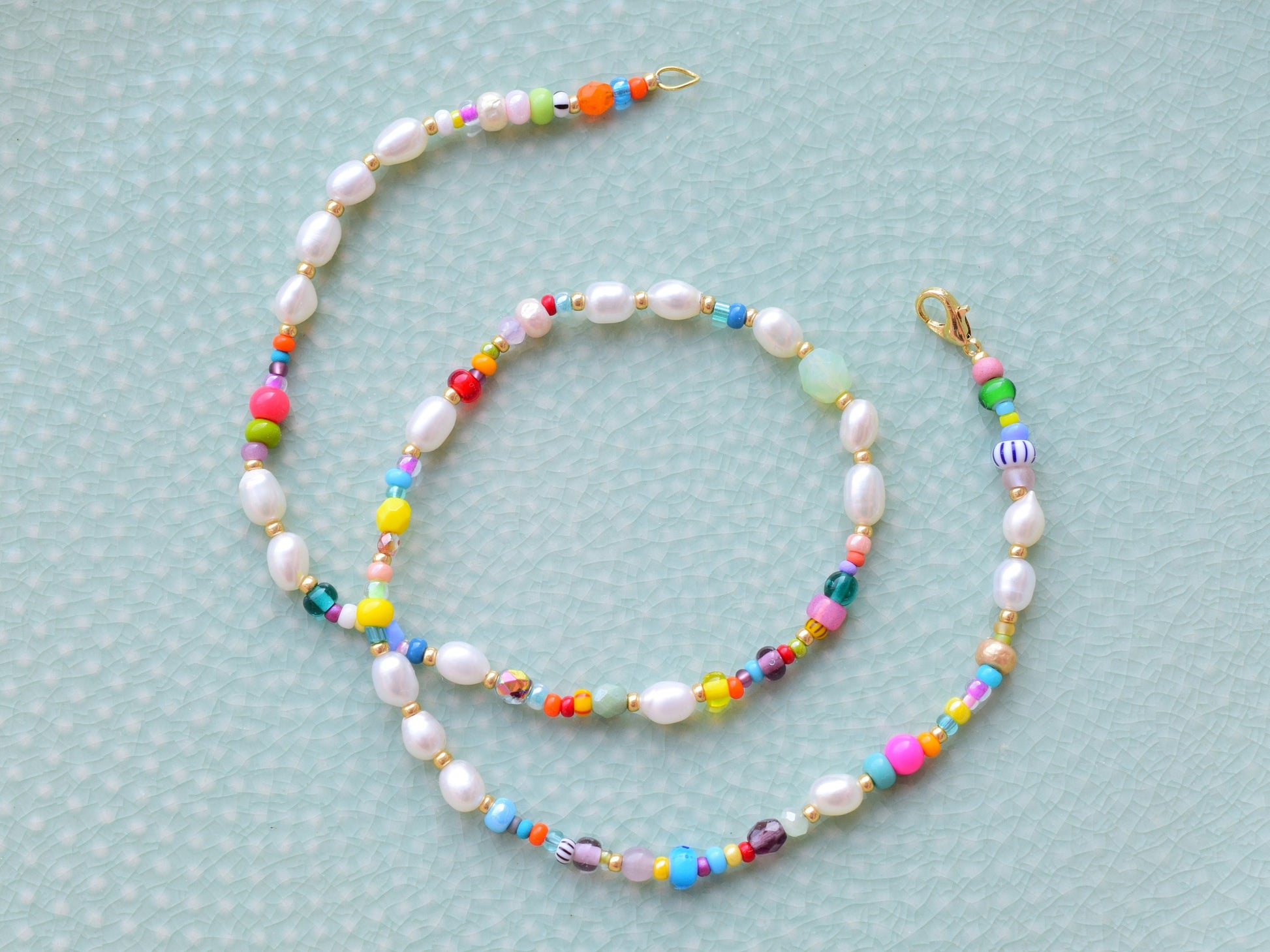 Colorful beaded necklace, freshwater pearl necklace, birthday gift for best friend, colorful summer jewelry, irregular pearl choker