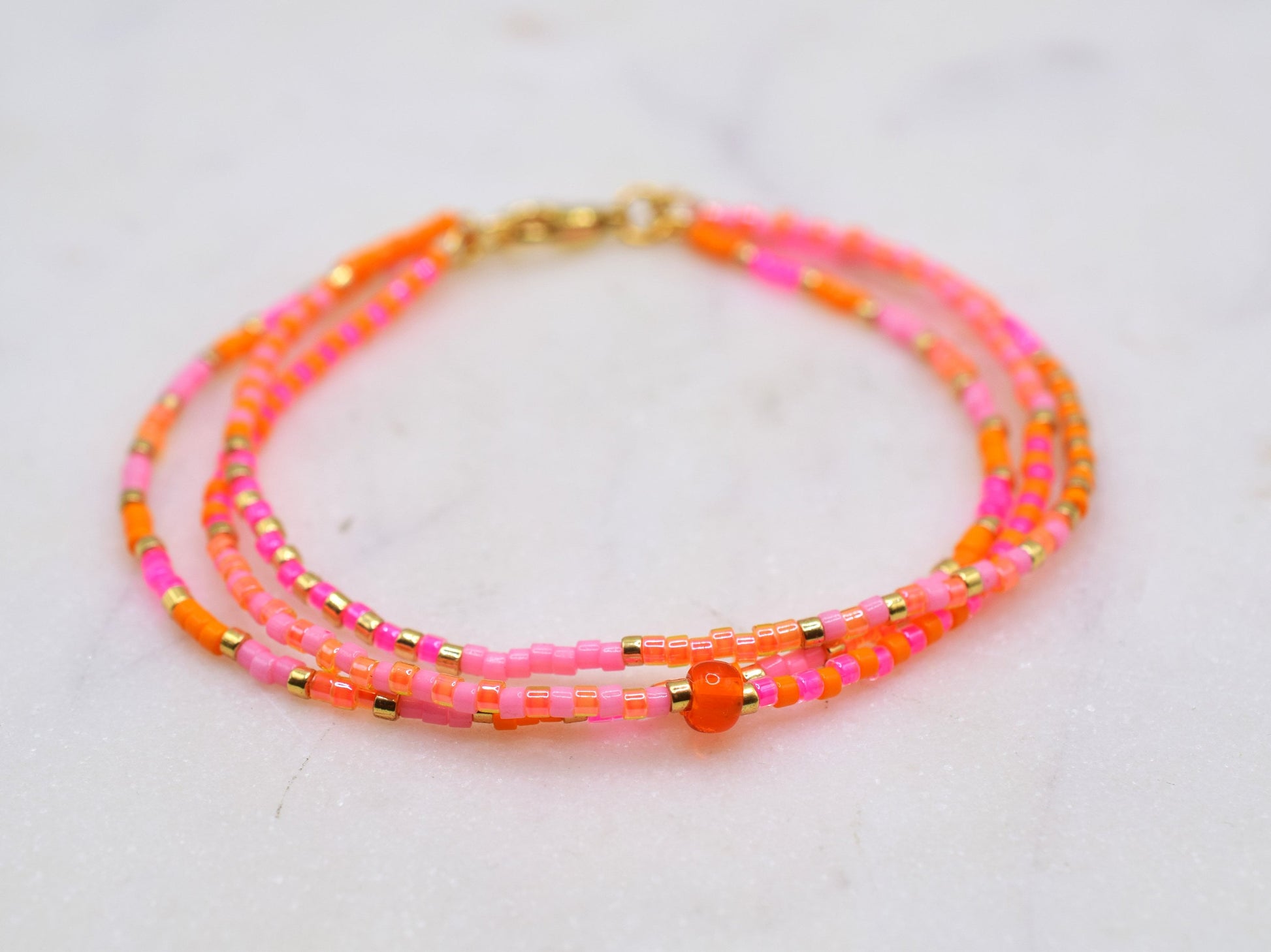 Pink beaded bracelet, multi strand bracelet, friendship bracelet, Miyuki Delica bracelet neon colors, birthday gift for best friend