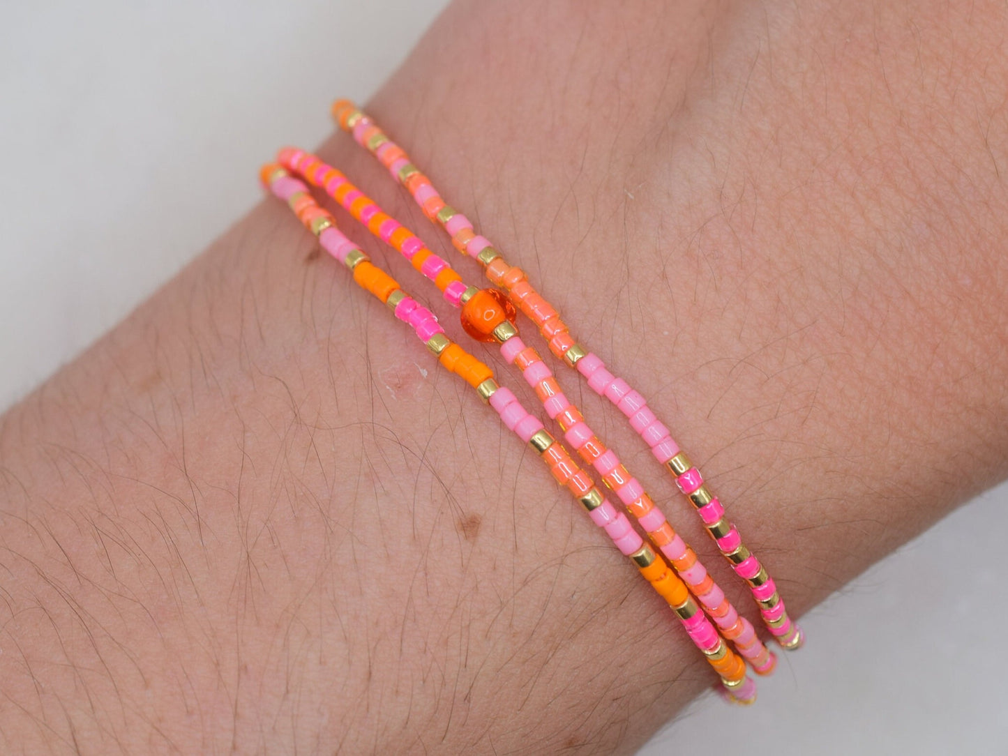 Pink beaded bracelet, multi strand bracelet, friendship bracelet, Miyuki Delica bracelet neon colors, birthday gift for best friend