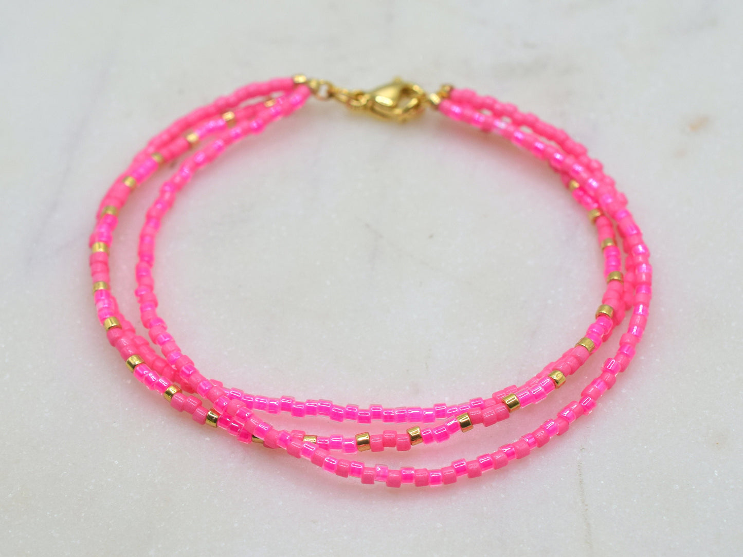 Multi strand bracelet, neon pink bracelet, Miyuki Delica bracelet neon colors, birthday gift for best friend, colorful bracelet beads