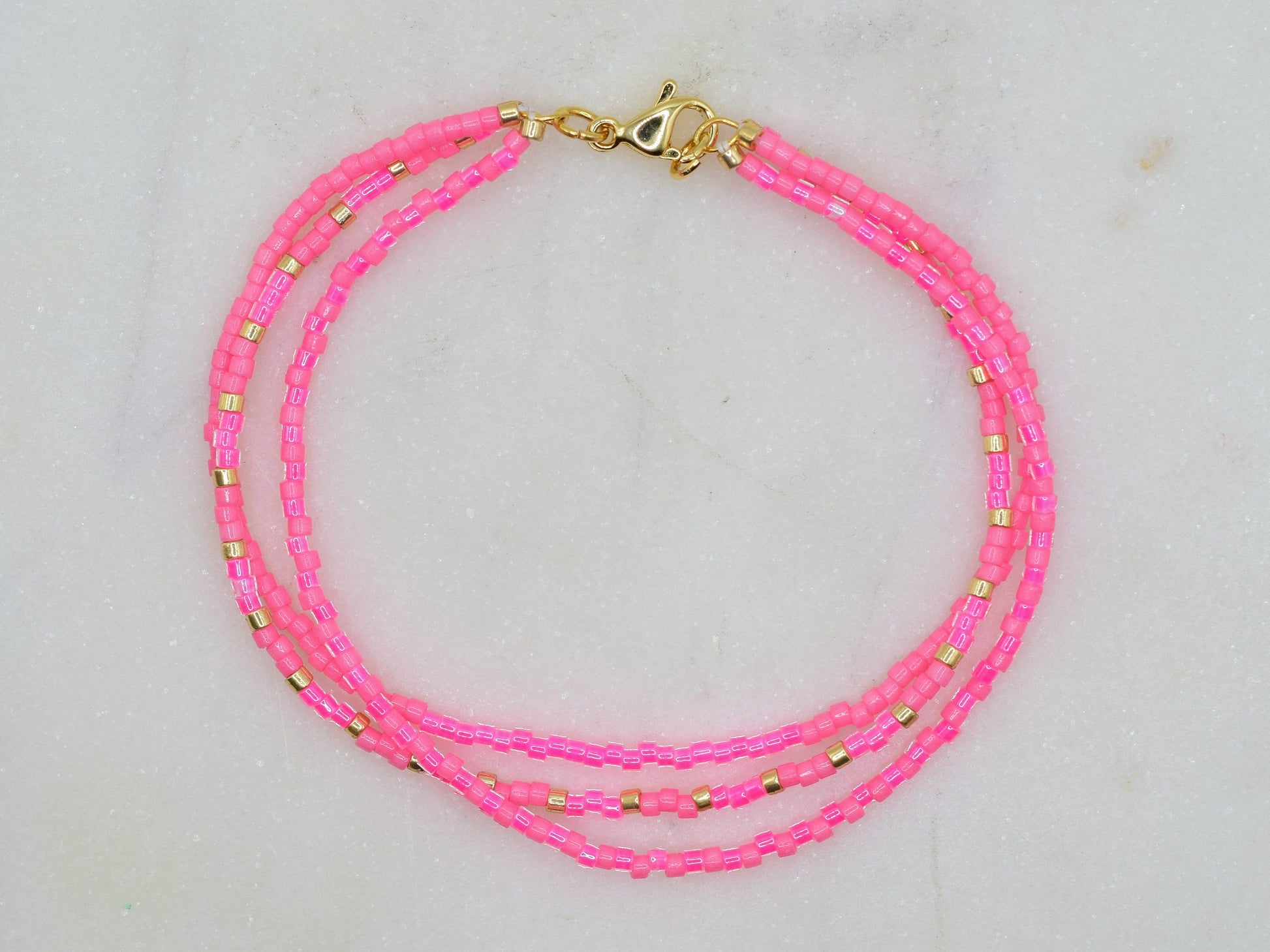 Multi strand bracelet, neon pink bracelet, Miyuki Delica bracelet neon colors, birthday gift for best friend, colorful bracelet beads