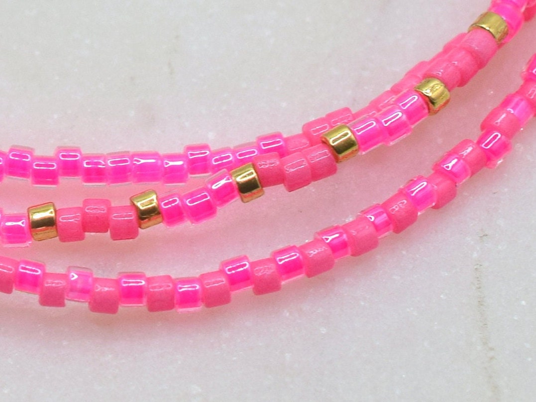 Multi strand bracelet, neon pink bracelet, Miyuki Delica bracelet neon colors, birthday gift for best friend, colorful bracelet beads