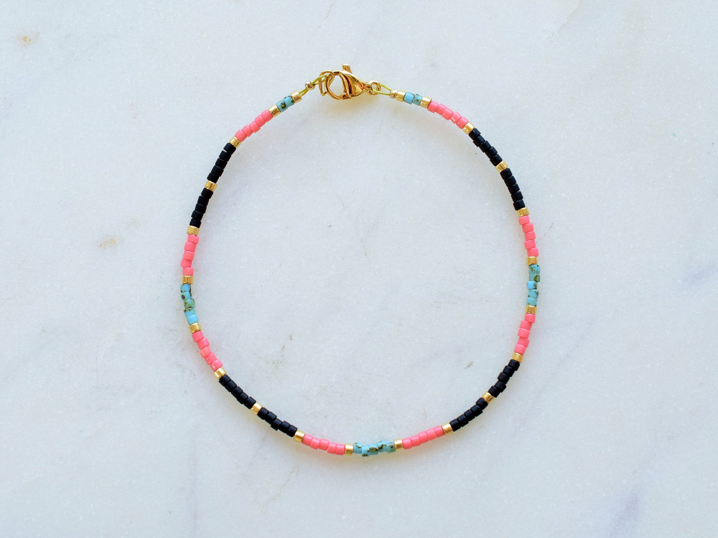 Dainty bracelet black and pink, Miyuki bracelet, friendship bracelet, thin bracelet, Miyuki bead bracelet, gift for best friend