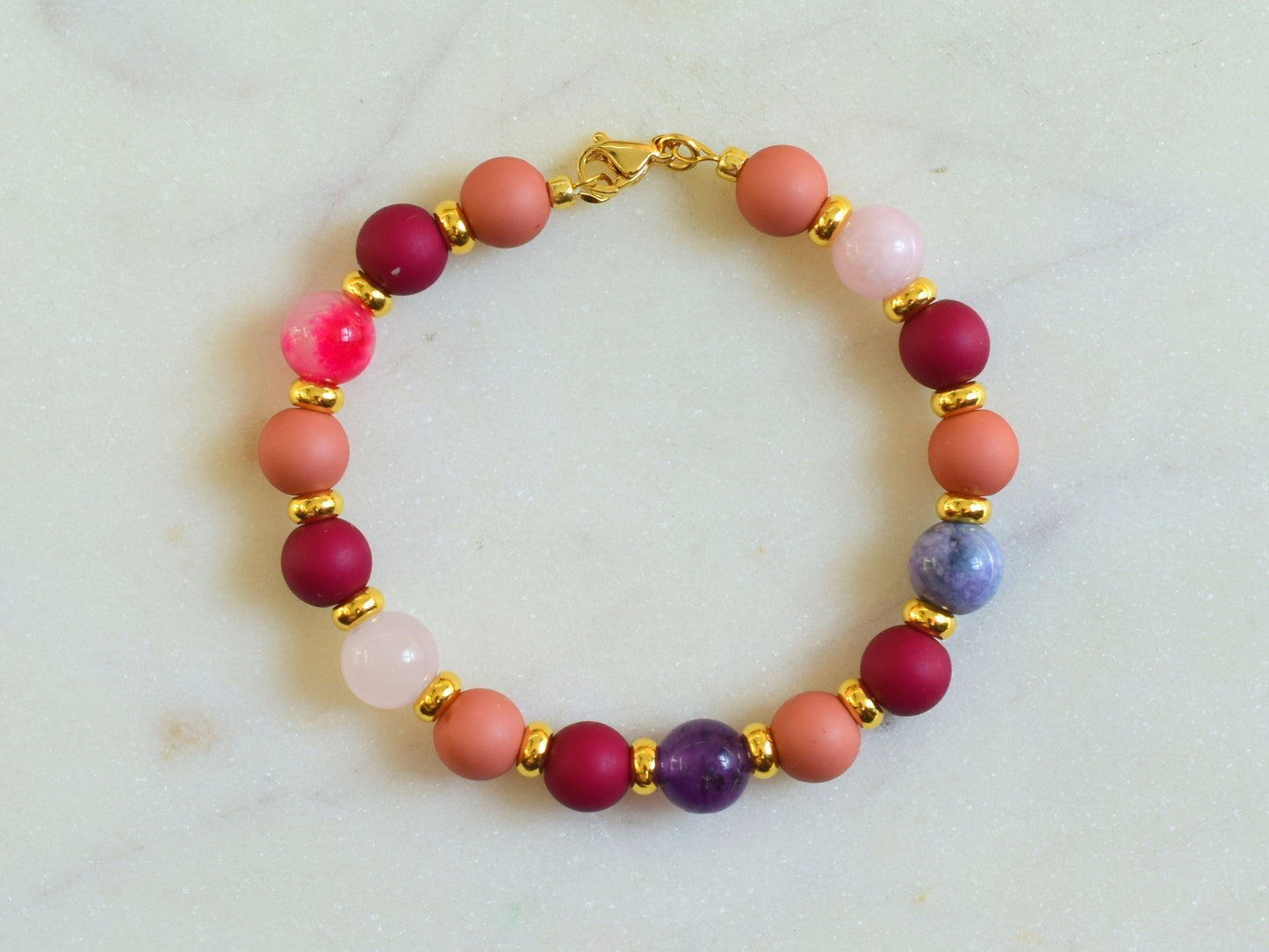 Beaded bracelets stack pink, bracelet set gold, colorful bracelet beads, birthday gift for her jewelry, red bracelet women, mixed beads