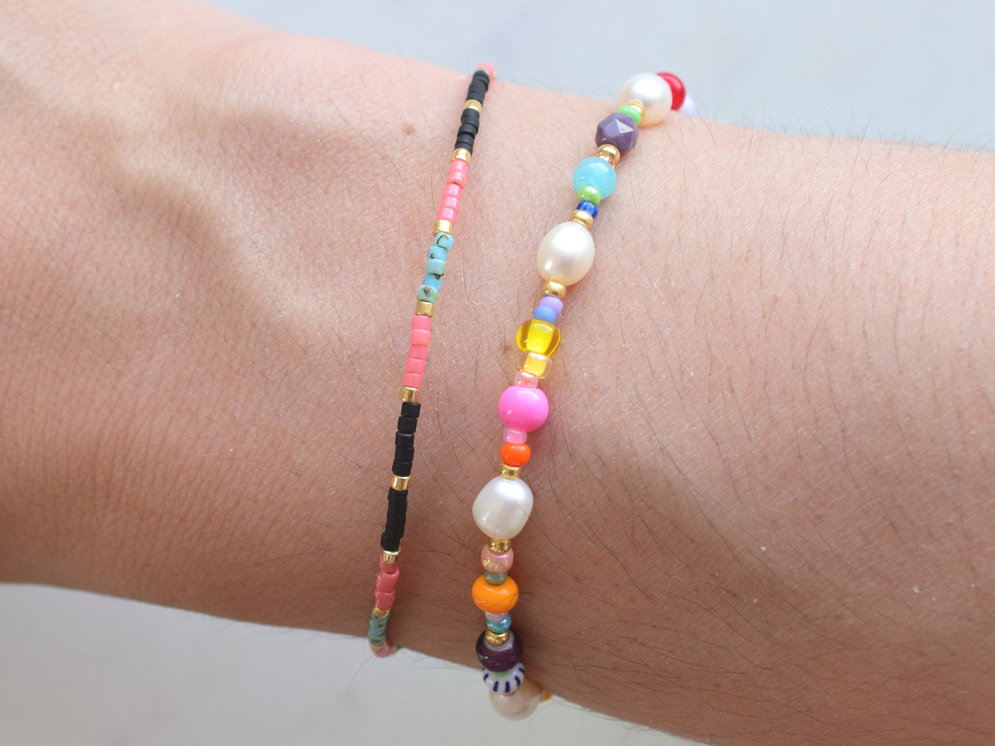 Dainty bracelet black and pink, Miyuki bracelet, friendship bracelet, thin bracelet, Miyuki bead bracelet, gift for best friend