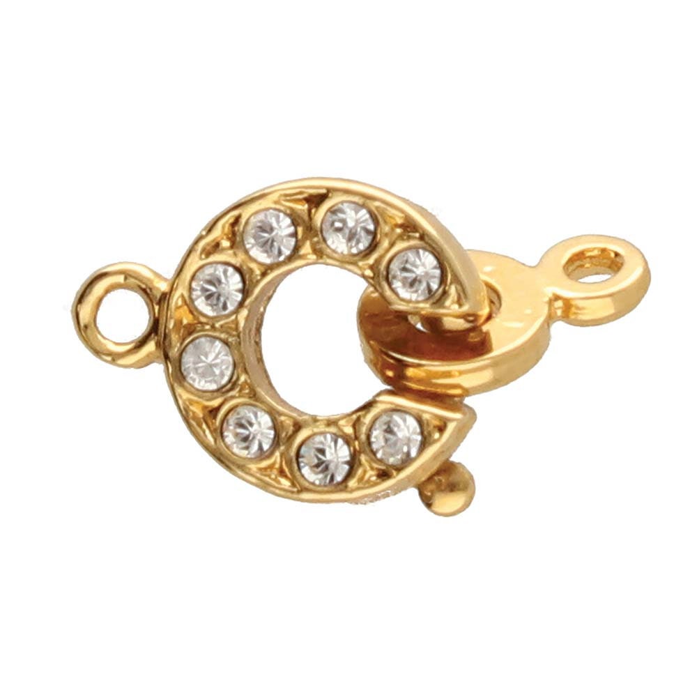 Spring clasp for jewelry, gold plated spring clasp with white stones, 8mm spring clasp silver plated, Elegant Elements clasp