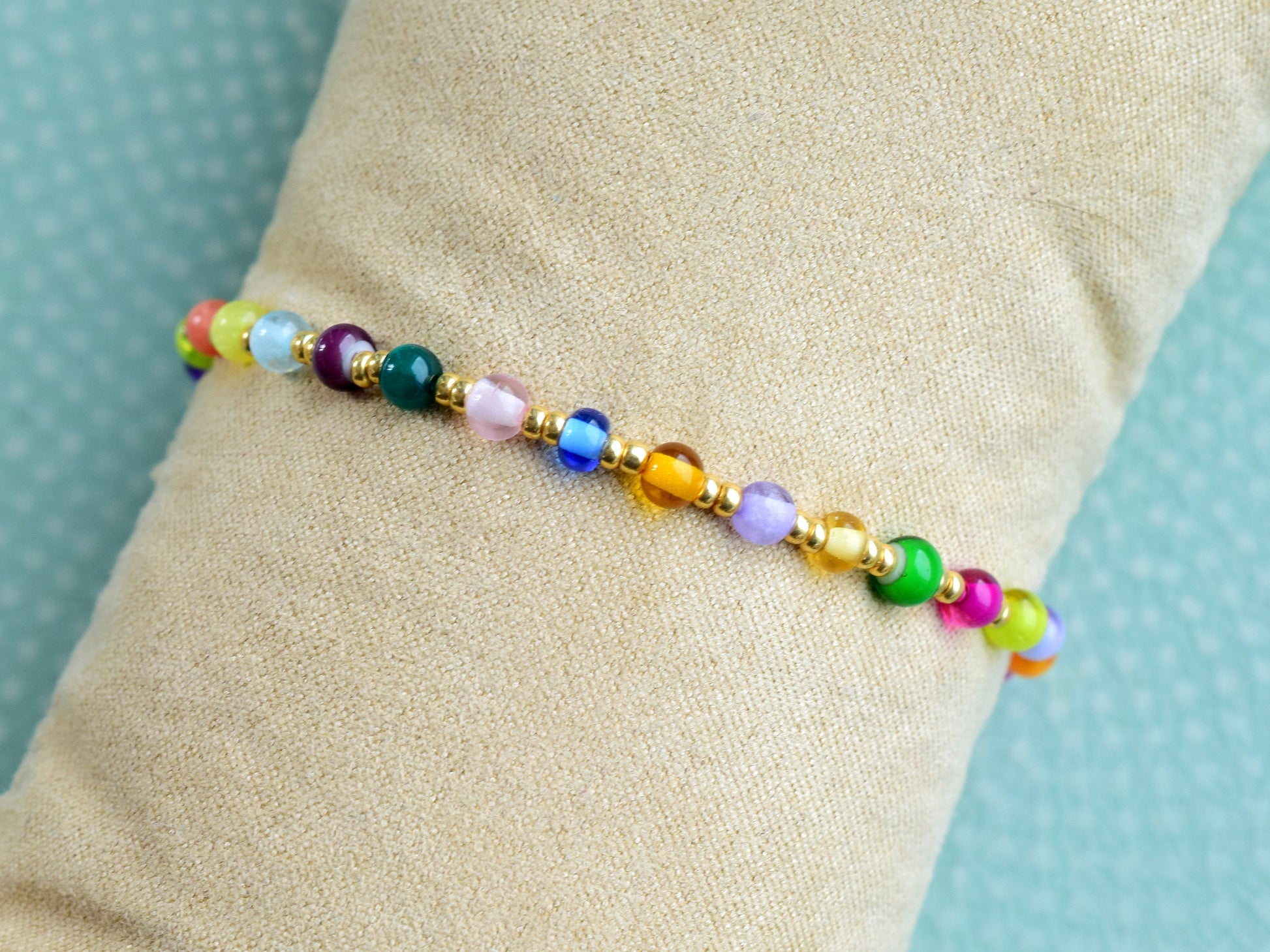 Colorful bead bracelet gold, colorful bracelet for women, mixed bead jewelry, friendship bracelet beads, birthday gift for her best friend