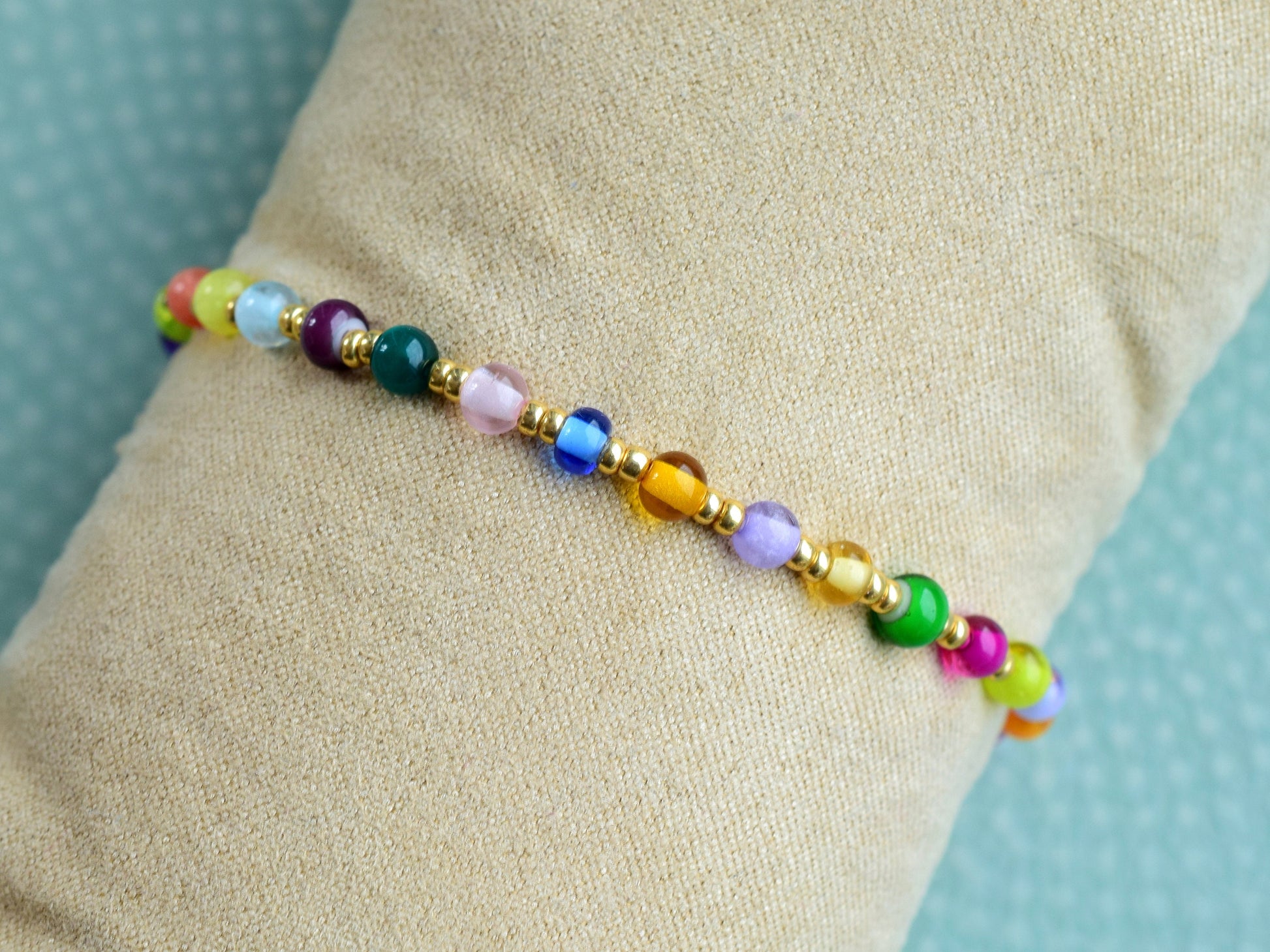 Colorful bead bracelet gold, colorful bracelet for women, mixed bead jewelry, friendship bracelet beads, birthday gift for her best friend