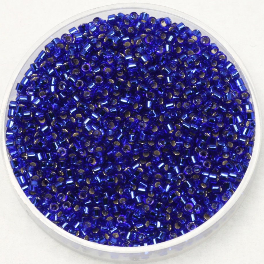 Miyuki Delica beads silverlined cobalt blue, 5g 11/0 DB47, cylindrical beads, transparent blue Miyuki, color DB 47, dark blue