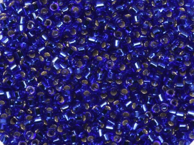 Miyuki Delica beads silverlined cobalt blue, 5g 11/0 DB47, cylindrical beads, transparent blue Miyuki, color DB 47, dark blue