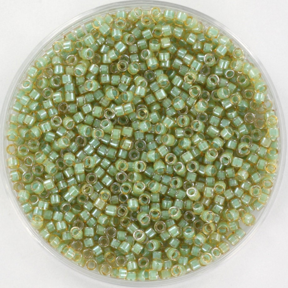 Miyuki Delica beads luminous asparagus green, 5g 11/0 color DB 2052, cylindrical beads, Miyuki green beads, Miyuki neon green