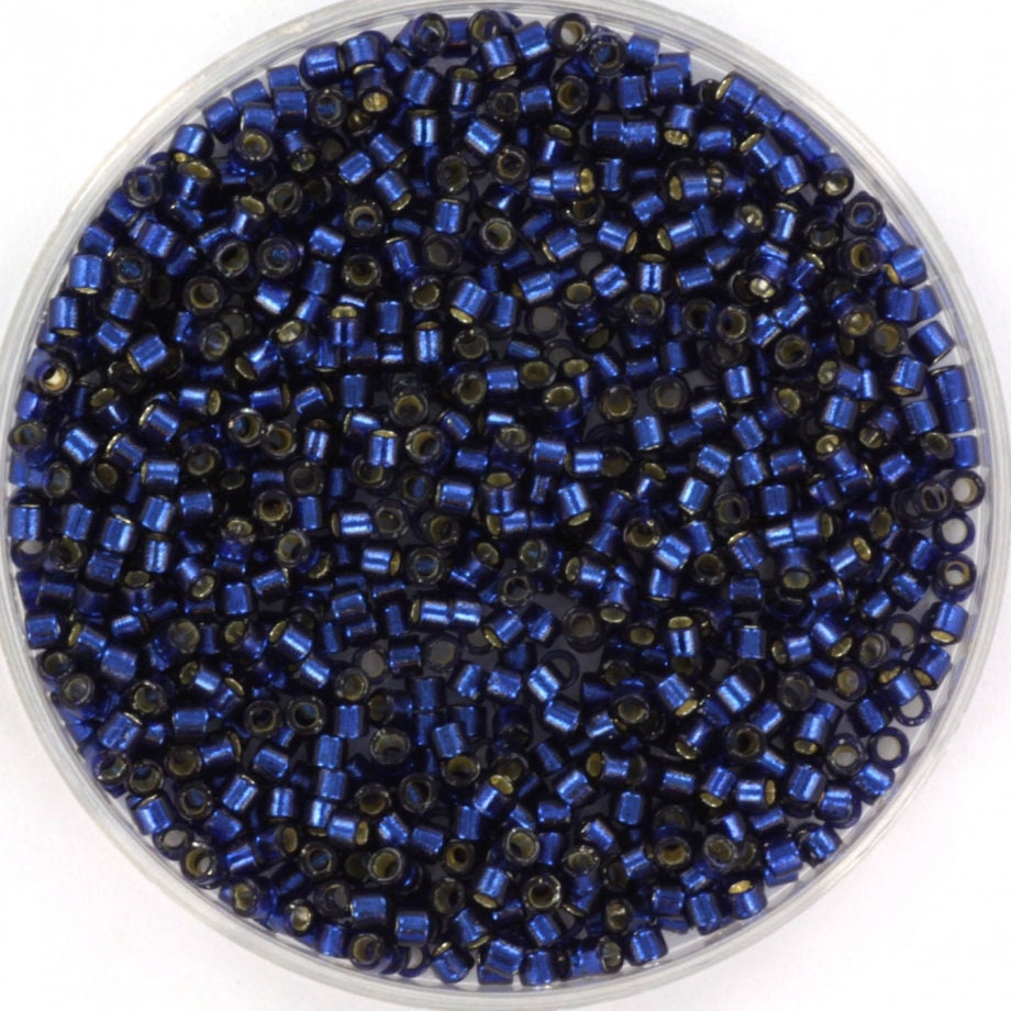 Miyuki Delica beads duracoat silverlined dyed navy blue, 5g 11/0 DB2191, cylindrical beads, transparent blue Miyuki, color 2191, dark blue