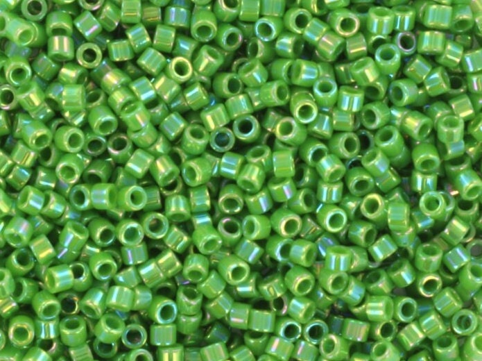 Miyuki Delica beads opaque ab green, 5g 11/0 color DB 163, cylindrical beads, Delica beads DB164, luster green