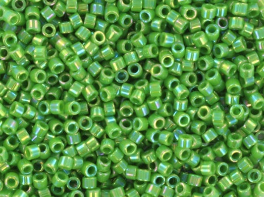 Miyuki Delica beads opaque ab green, 5g 11/0 color DB 163, cylindrical beads, Delica beads DB164, luster green