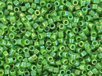 Miyuki Delica beads opaque ab green, 5g 11/0 color DB 163, cylindrical beads, Delica beads DB164, luster green