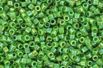 Miyuki Delica beads opaque ab green, 5g 11/0 color DB 163, cylindrical beads, Delica beads DB164, luster green