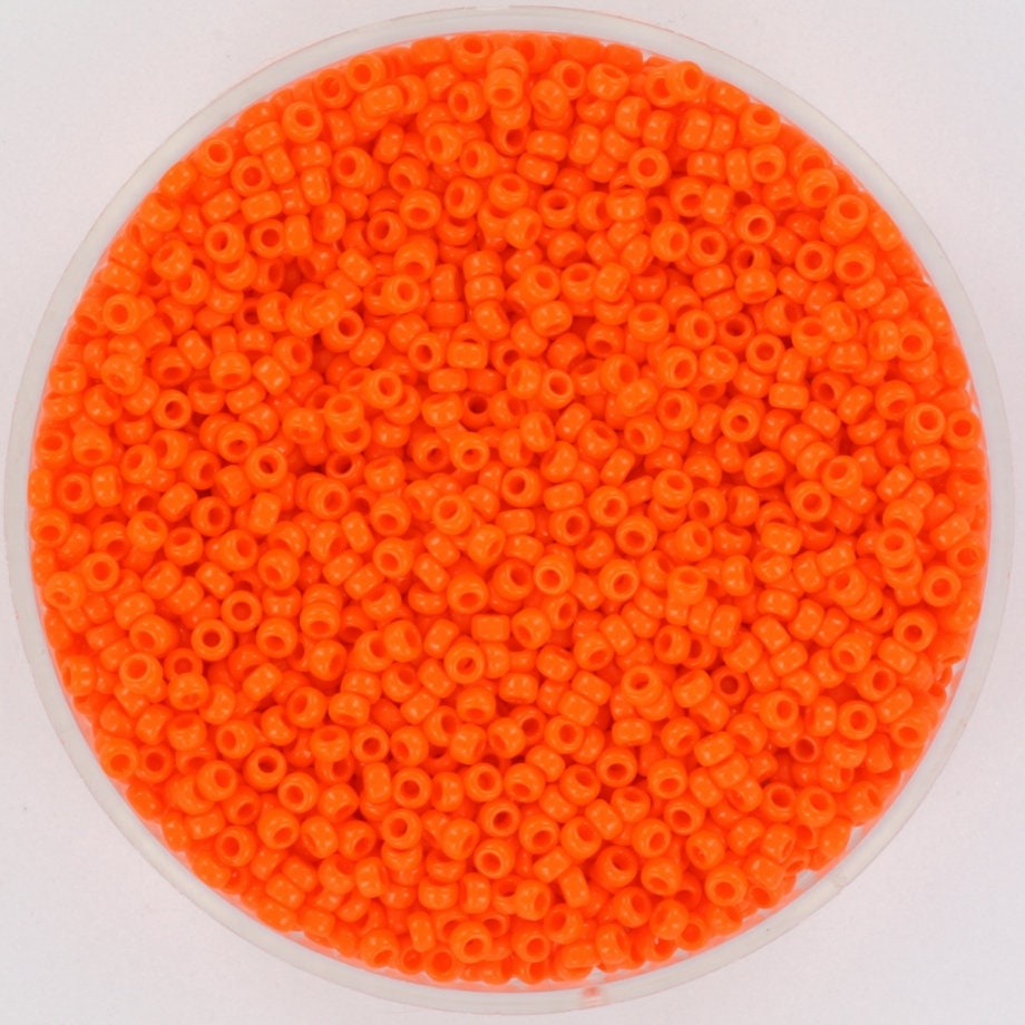 Miyuki seed beads 11/0, opaque orange 406, 10g japanese beads, orange glass beads, size 2mm, round rocailles, Miyuki orange