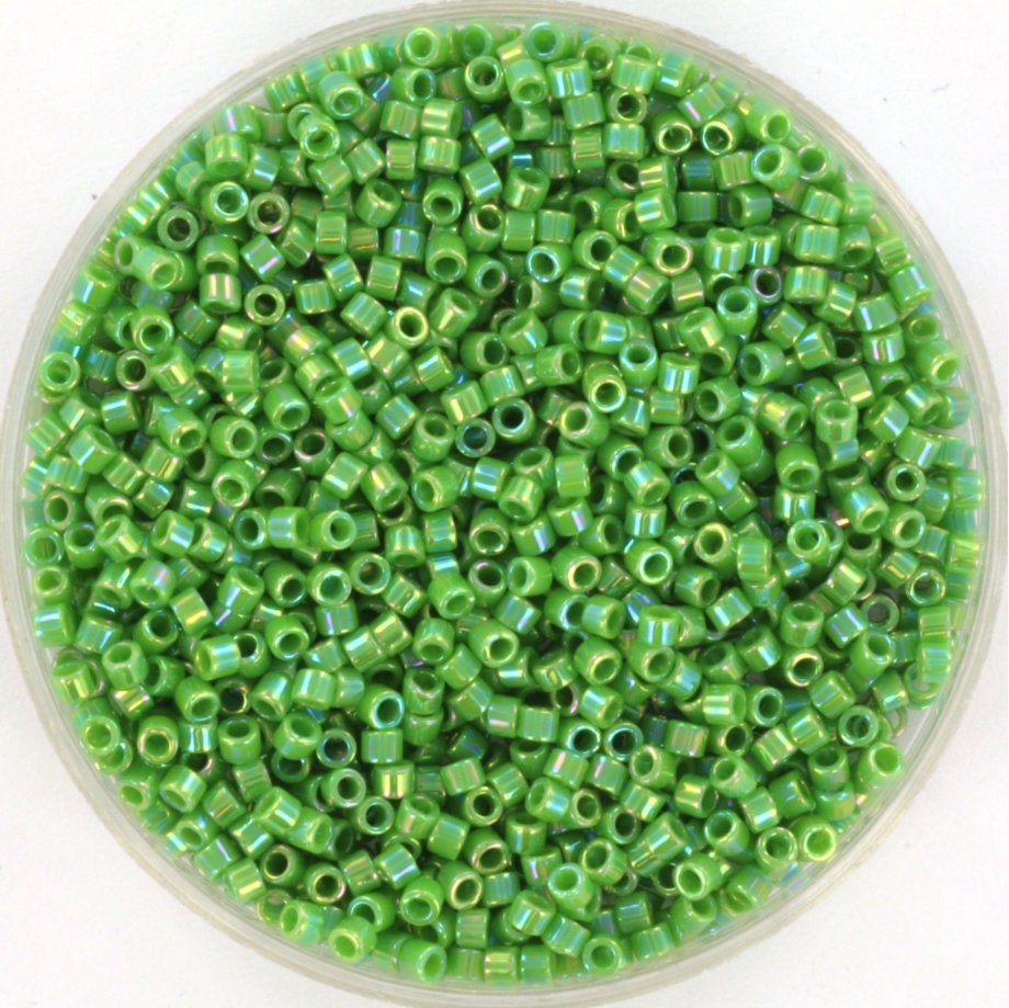 Miyuki Delica beads opaque ab green, 5g 11/0 color DB 163, cylindrical beads, Delica beads DB164, luster green