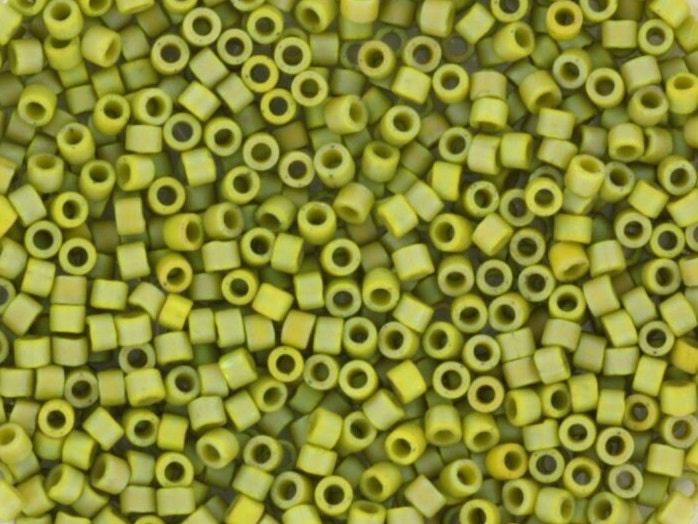 Miyuki Delica beads opaque glazed frosted rainbow olive, 5g 11/0 DB2309, cylindrical beads, matte luster green, olive green DB 2309