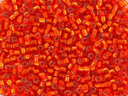 Miyuki Delica beads silverlined flame red, 5g 11/0 DB43, cylindrical beads, transparent red Miyuki, color DB 43 red silverlined