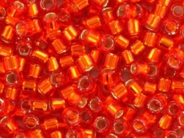 Miyuki Delica beads silverlined flame red, 5g 11/0 DB43, cylindrical beads, transparent red Miyuki, color DB 43 red silverlined