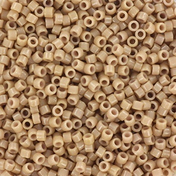 Miyuki Delica beads duracoat opaque dyed beige, 5g 11/0 color DB 2105, cylindrical beads, Miyuki opaque beige DB2105, Delicas light brown