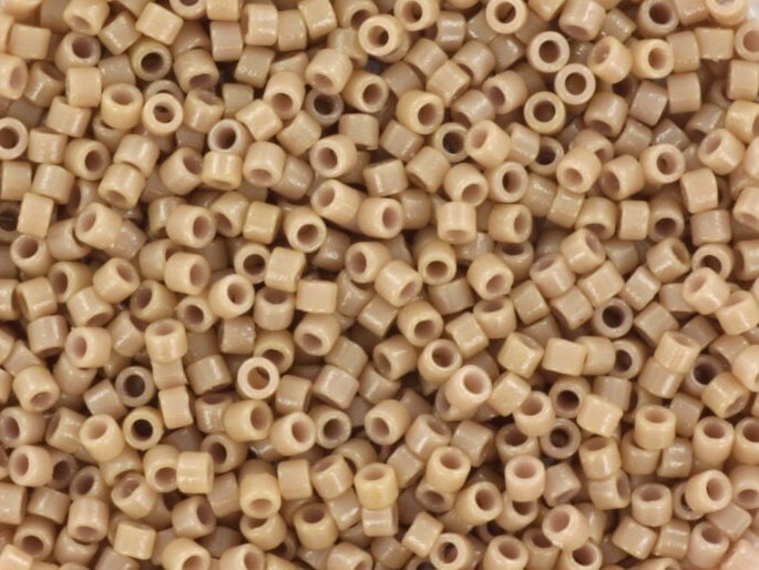 Miyuki Delica beads duracoat opaque dyed beige, 5g 11/0 color DB 2105, cylindrical beads, Miyuki opaque beige DB2105, Delicas light brown