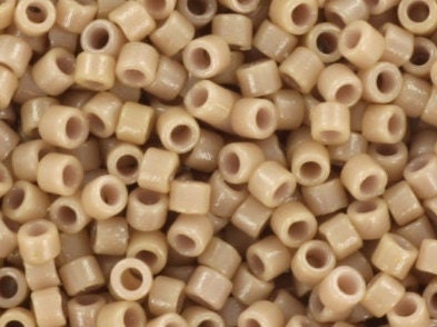 Miyuki Delica beads duracoat opaque dyed beige, 5g 11/0 color DB 2105, cylindrical beads, Miyuki opaque beige DB2105, Delicas light brown