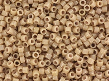 Miyuki Delica beads duracoat opaque dyed beige, 5g 11/0 color DB 2105, cylindrical beads, Miyuki opaque beige DB2105, Delicas light brown