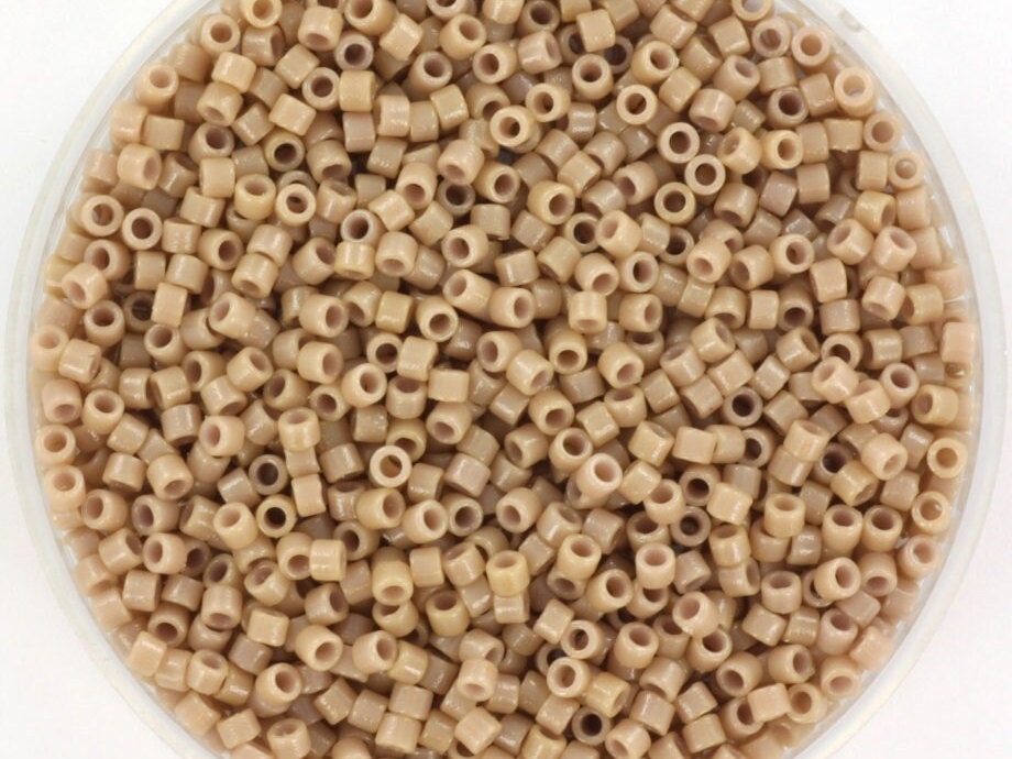 Miyuki Delica beads duracoat opaque dyed beige, 5g 11/0 color DB 2105, cylindrical beads, Miyuki opaque beige DB2105, Delicas light brown