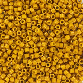 Miyuki Delica beads duracoat opaque dyed hawthorne, 5g 11/0 color DB 2106, cylindrical beads, Miyuki opaque mustard yellow DB2106