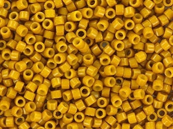 Miyuki Delica beads duracoat opaque dyed hawthorne, 5g 11/0 color DB 2106, cylindrical beads, Miyuki opaque mustard yellow DB2106