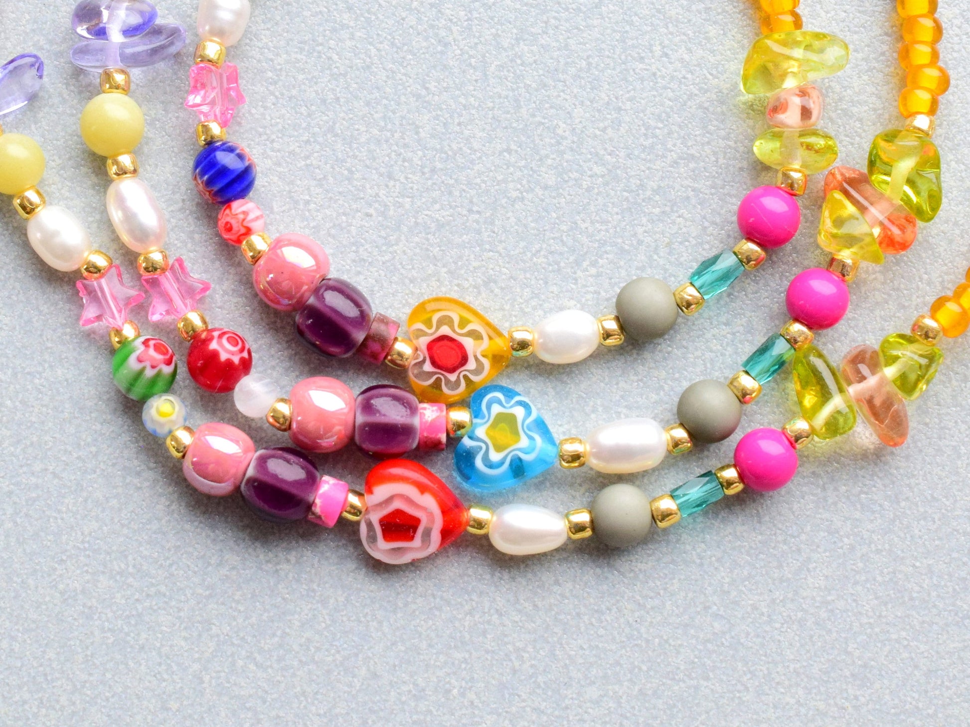 Freshwater pearl bracelet gold, colorful bracelet beads, mixed bead and mixed pearl, best friend gift ideas, unique bracelet millefiori