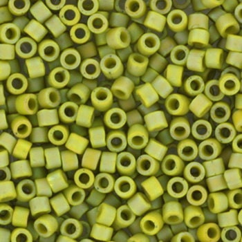 Miyuki Delica beads opaque glazed frosted rainbow olive, 5g 11/0 DB2309, cylindrical beads, matte luster green, olive green DB 2309