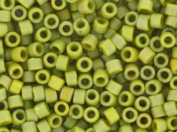 Miyuki Delica beads opaque glazed frosted rainbow olive, 5g 11/0 DB2309, cylindrical beads, matte luster green, olive green DB 2309