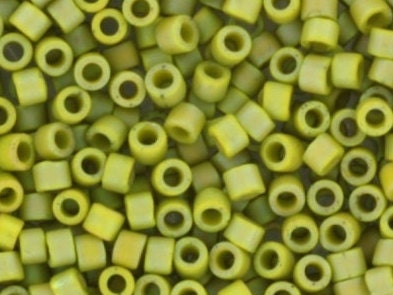 Miyuki Delica beads opaque glazed frosted rainbow olive, 5g 11/0 DB2309, cylindrical beads, matte luster green, olive green DB 2309