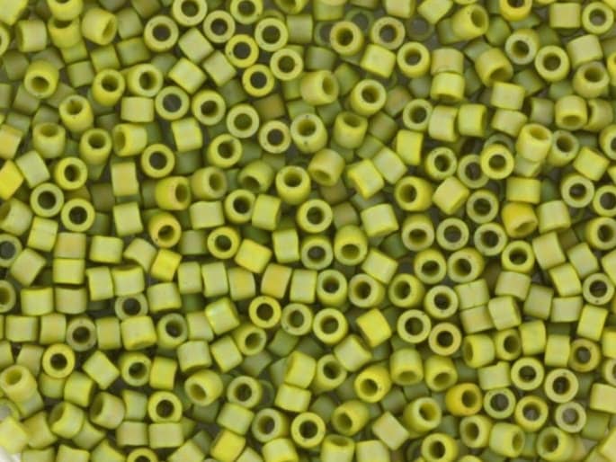 Miyuki Delica beads opaque glazed frosted rainbow olive, 5g 11/0 DB2309, cylindrical beads, matte luster green, olive green DB 2309