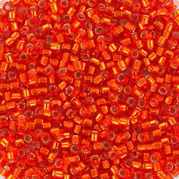 Miyuki Delica beads silverlined flame red, 5g 11/0 DB43, cylindrical beads, transparent red Miyuki, color DB 43 red silverlined