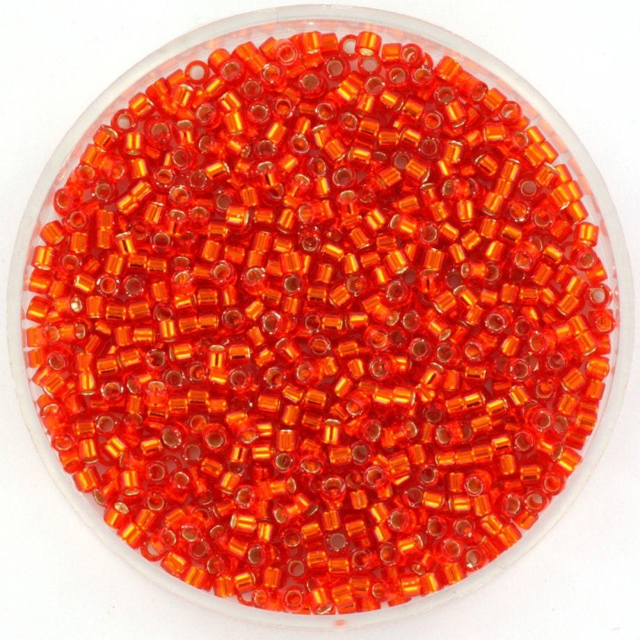 Miyuki Delica beads silverlined flame red, 5g 11/0 DB43, cylindrical beads, transparent red Miyuki, color DB 43 red silverlined