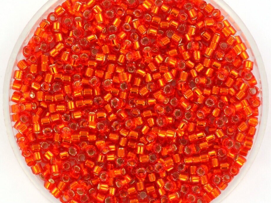 Miyuki Delica beads silverlined flame red, 5g 11/0 DB43, cylindrical beads, transparent red Miyuki, color DB 43 red silverlined